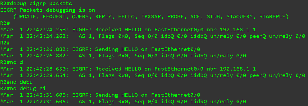 EIGRP neighbor and debug EIGRP - packettracerlab.com